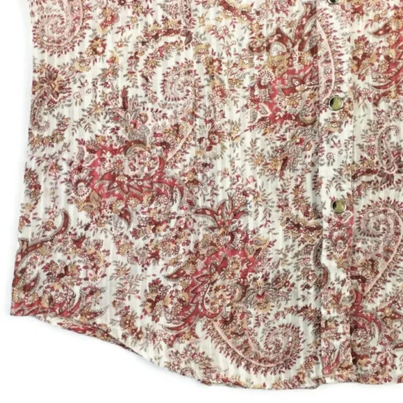 Ariat Soft Orange Paisley Print Long Sleeve Pearl Snap Western Shirt Womens M - Picture 9 of 16